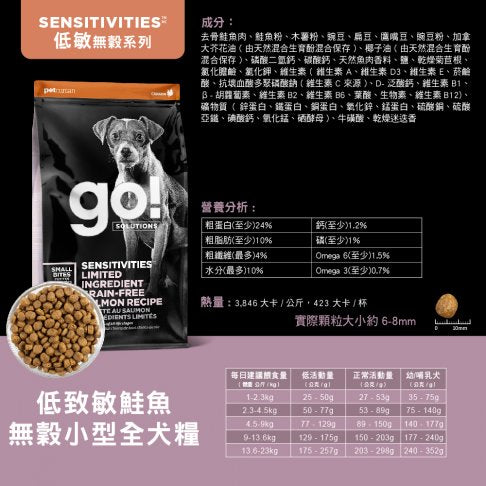 【go!全方位】 低致敏-鮭魚無穀全犬糧(小型犬)